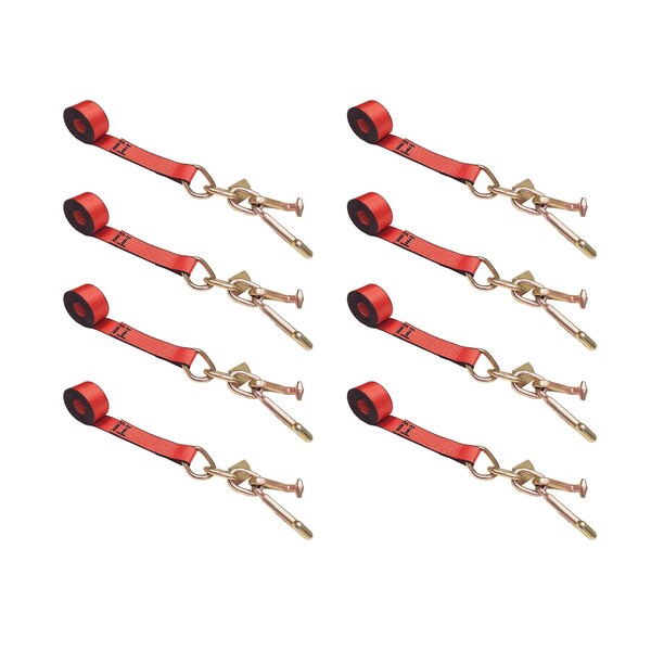 Tie 4 Safe 2" x 10' Tie Down Strap w/ TJ Cluster Hook for Wrecker Tow Truck Auto Hauling Red, 8PK TWS65-5210-TJ-R-8 - main